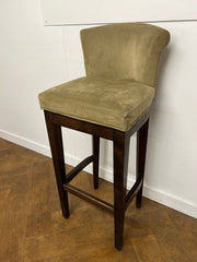 Used Wooden Bar Stool in Suede Fabric