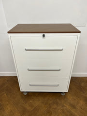 Used Maine Steel Off White 3 Drawer Lateral Filing Cabinet fitted with Walnut Top