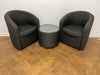 Used Pair of Brown Cloth Tub Chairs and Matching Coffee Table