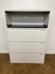 Used Maine Steel White 3 Drawer Lateral Filing Cabinet with Top Cupboard