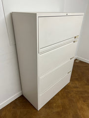 Used Maine Steel White 3 Drawer Lateral Filing Cabinet with Top Cupboard