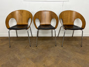 Vintage Allermuir A810 Kin Walnut Frame, Leather Seat Stacking Canteen/Meeting/Breakout Chair