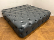 Large Blue Leather Chesterfield Footstool Ottoman