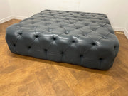 Large Blue Leather Chesterfield Footstool Ottoman
