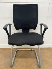 Black Cloth/Black Mesh Back Non Stacking Cantilever Meeting Chair with Arms
