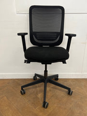 Black Cloth/Mesh Operator Chair with Adjustable Lumbar.