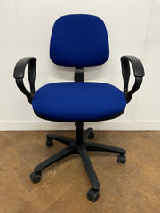 Unused/new Royal Blue Cloth Swivel Chair with Fixed Loop Arms