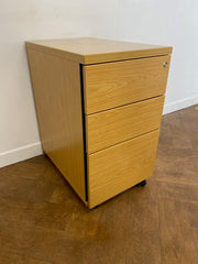 Used Buro Oak Desk High 3 Drawer Mobile Pedestal by Desking Systems