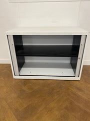 Used Bisley Steel White Desk High 695mmh x 1000mmw x 470mmd Silver/Grey Tambour Fronted Cupboard