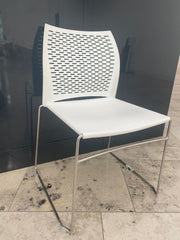 Used Connection Seating Xpresso Perforated Stacking Chrome Framed  Work-Cafe Chair in White
