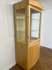 Used Ash Veneer Part glazed Bow Fronted Display Cabinet on Wheels 1810mmh x 1010mmw x 685mmd