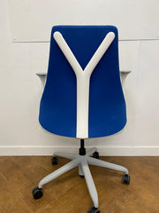 Used Herman Miller Sayl White Framed Blue Cloth Swivel Chair