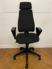 Used Kinnarps Black Cloth High Back Operator Chair with Headrest