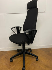 Used Kinnarps Black Cloth High Back Operator Chair with Headrest