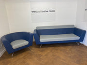 Used Orangebox Cwtch Blue/Grey Leather Sofa & Chair Set