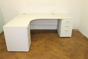 NEW WHITE 1600 x 1200mm Corner Desk 800mm Deep Pedestal