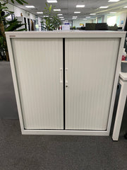 Used Triumph Steel White 1100mmh x 1000mmw x 470mm Tambour Fronted Cupboard