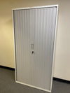 Used Bisley Steel White  2000mmh x 1000mmw x 470mmd Silver Fronted Tambour Cupboard
