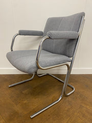 Vintage 1970's Waiting Room Reverse Chrome Cantilever Frame Armchair (Set of 3)