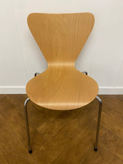 Used Beech Stacking Canteen Chair with Chrome Legs