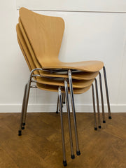 Used Beech Stacking Canteen Chair with Chrome Legs