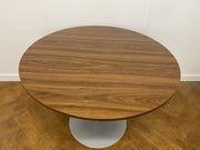 Used Techo Walnut 1000mm Diameter Meeting Table on Grey Steel Column Base