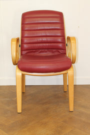 Used Vintage Gordon Russell Red/Burgundy Leather Quality Oak Framed Boardroom Chairs Sold as a Set of 6