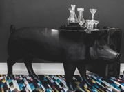 A Pair of Vintage Smoke Armchairs by Maarten Baas Designed for MOOOI & Matching Pig Side Table