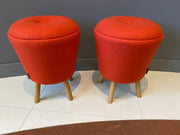 Used Funky Orange Cloth Low  4 Wooden Legged Breakout Stool Product of Cornwall