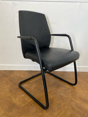 Used Sitland Passe Partout High Back Executive Meeting Chair in Black Leather with a Black Cantilever Frame.