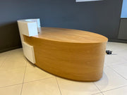 Used Oak Veneer Elliptical Reception Desk  2650mm x 1150mm