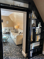 Bespoke Designer Black Shiny Lacquered Bookcase over Doorway Designed by R.B Manufactured in Italy by Reflex