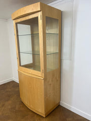 Used Ash Veneer Part glazed Bow Fronted Display Cabinet on Wheels 1810mmh x 1010mmw x 685mmd