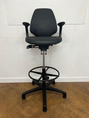 Used RH Activ 220 Black Vinyl Draughtsman/Technician/Industry Swivel Chair on Glides