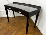 A Italian Curved 2 Drawer Dressing/Side Console Table Stained Dark Mahogany with Glass Top