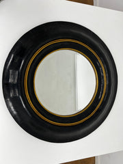 Antique Late 20th Century Black & Gold Round Convex Port Hole Style Wall Mirror