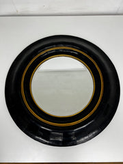 Antique Late 20th Century Black & Gold Round Convex Port Hole Style Wall Mirror