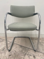 Vintage Vitra  Vis-a-Vis Chromed Framed Cantilever Stacking Meeting Chair in Pale Green Cloth