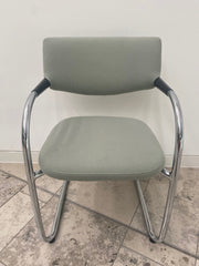 Vintage Vitra  Vis-a-Vis Chromed Framed Cantilever Stacking Meeting Chair in Pale Green Cloth