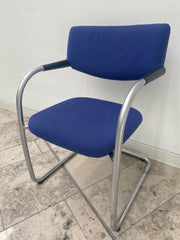 Vintage Vitra Vis-a-Vis Silver Framed Cantilever NON Stacking Meeting Chair in Blue Cloth (2001)
