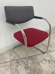 Vintage Vitra Vis-a-Vis Chromed Framed Cantilever Stacking Meeting Chair in Red & Grey Cloth