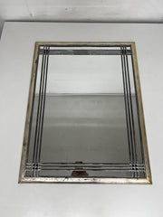 Vintage Distressed Framed Multi Linear Modernist Design Leaded Glass Wall Mirror