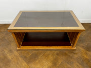 Oak Framed 2 Tier Coffee Table with Glass Top and Leather Inlay