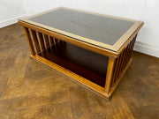 Oak Framed 2 Tier Coffee Table with Glass Top and Leather Inlay