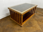 Oak Framed 2 Tier Coffee Table with Glass Top and Leather Inlay