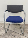 Vintage Vitra Vis-a-Vis Silver Framed Cantilever NON Stacking Meeting Chair in Blue/Grey Cloth