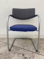 Vintage Vitra Vis-a-Vis Silver Framed Cantilever NON Stacking Meeting Chair in Blue/Grey Cloth