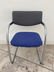 Vintage Vitra Vis-a-Vis Silver Framed Cantilever NON Stacking Meeting Chair in Blue/Grey Cloth
