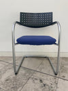 Vintage Vitra Vis-a-Vis Silver Framed Cantilever NON Stacking Meeting Chair in Blue Cloth