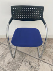 Vintage Vitra Vis-a-Vis Silver Framed Cantilever NON Stacking Meeting Chair in Blue Cloth